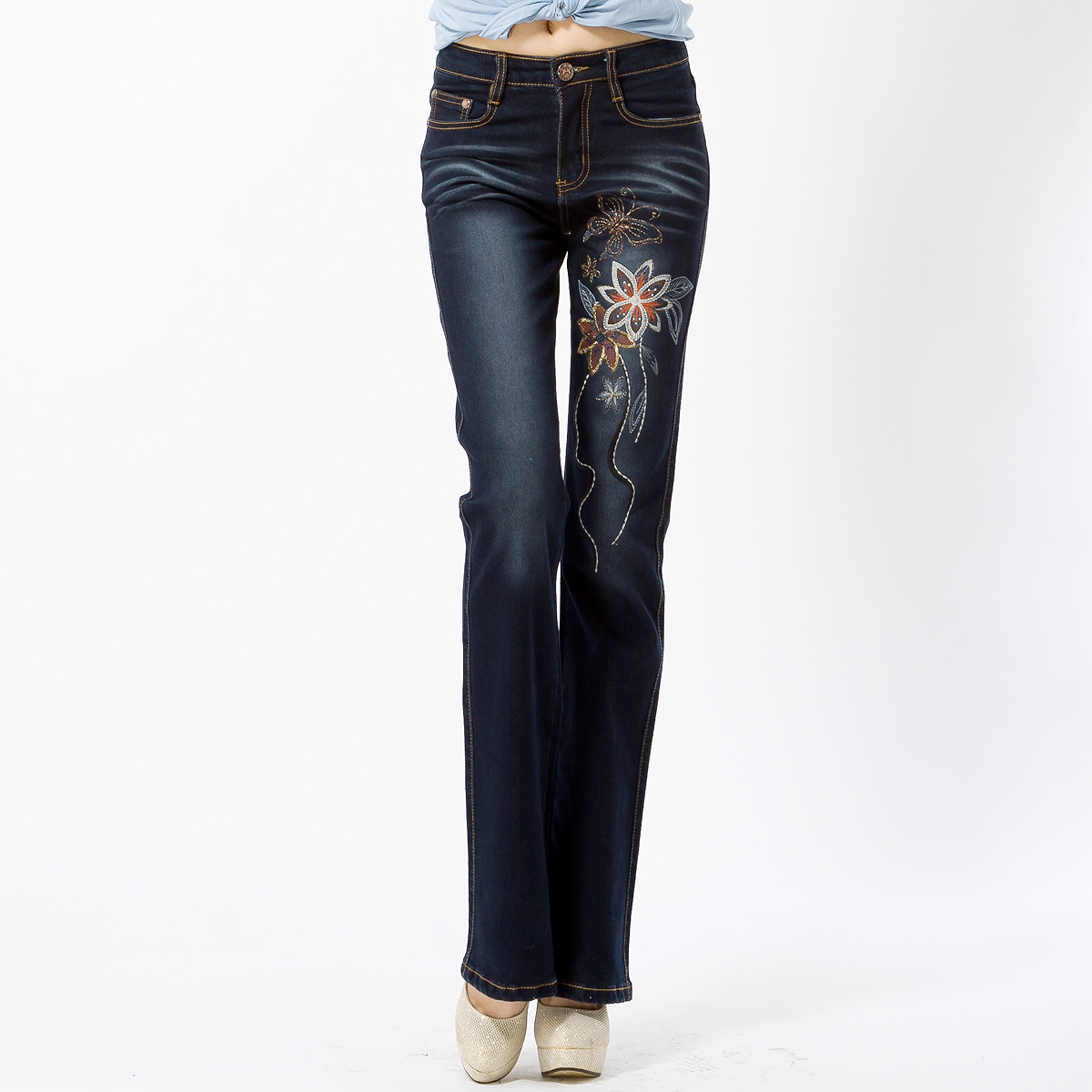 MS COLOR 2012 Elastic Slim Gorgeous Embroidered Women's Ladies' Jeans, High Quality Authentic, plus size