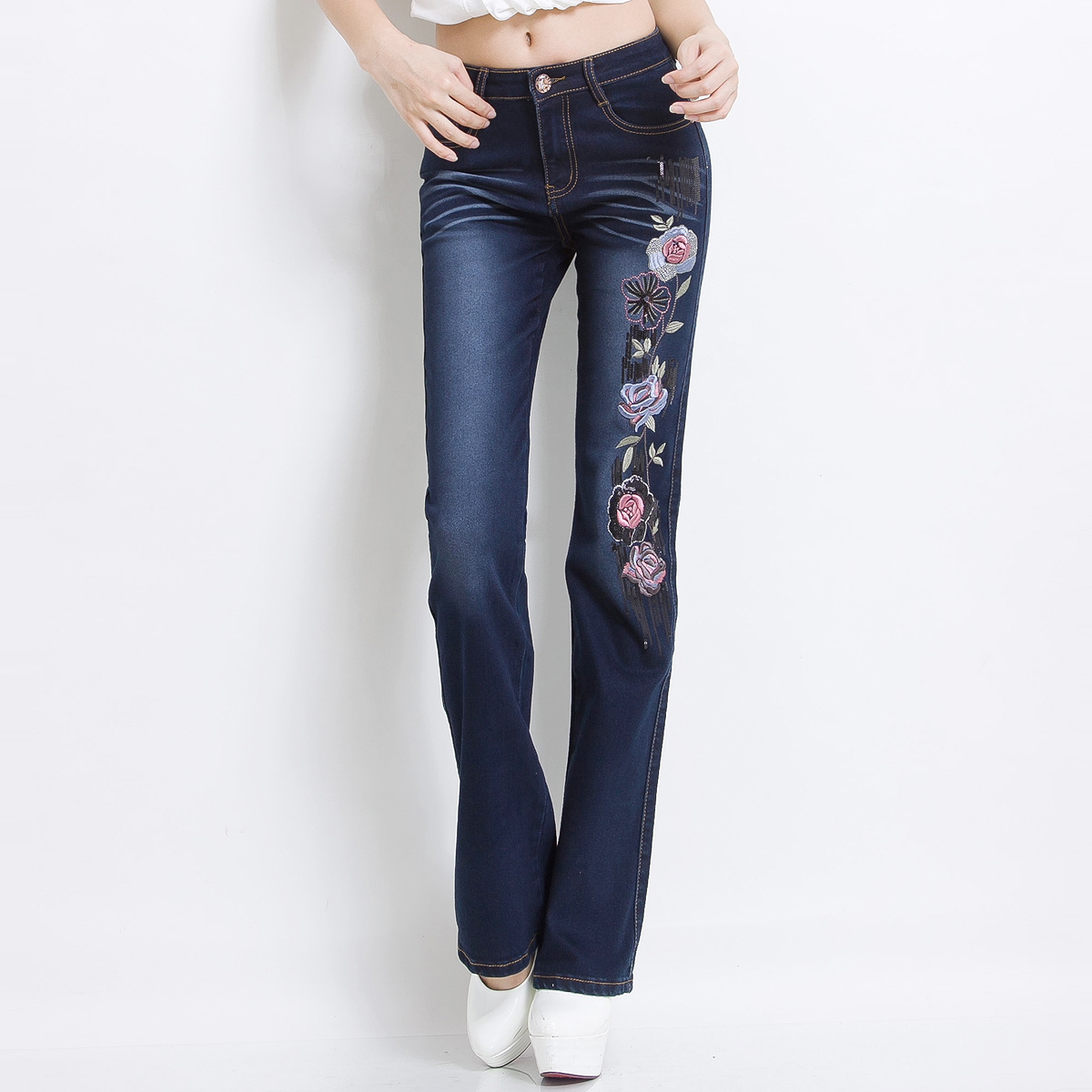 MS COLOR Fashion Embroidery & Beading Elastic Women's Ladies' Jeans, High Quality Authentic, plus size