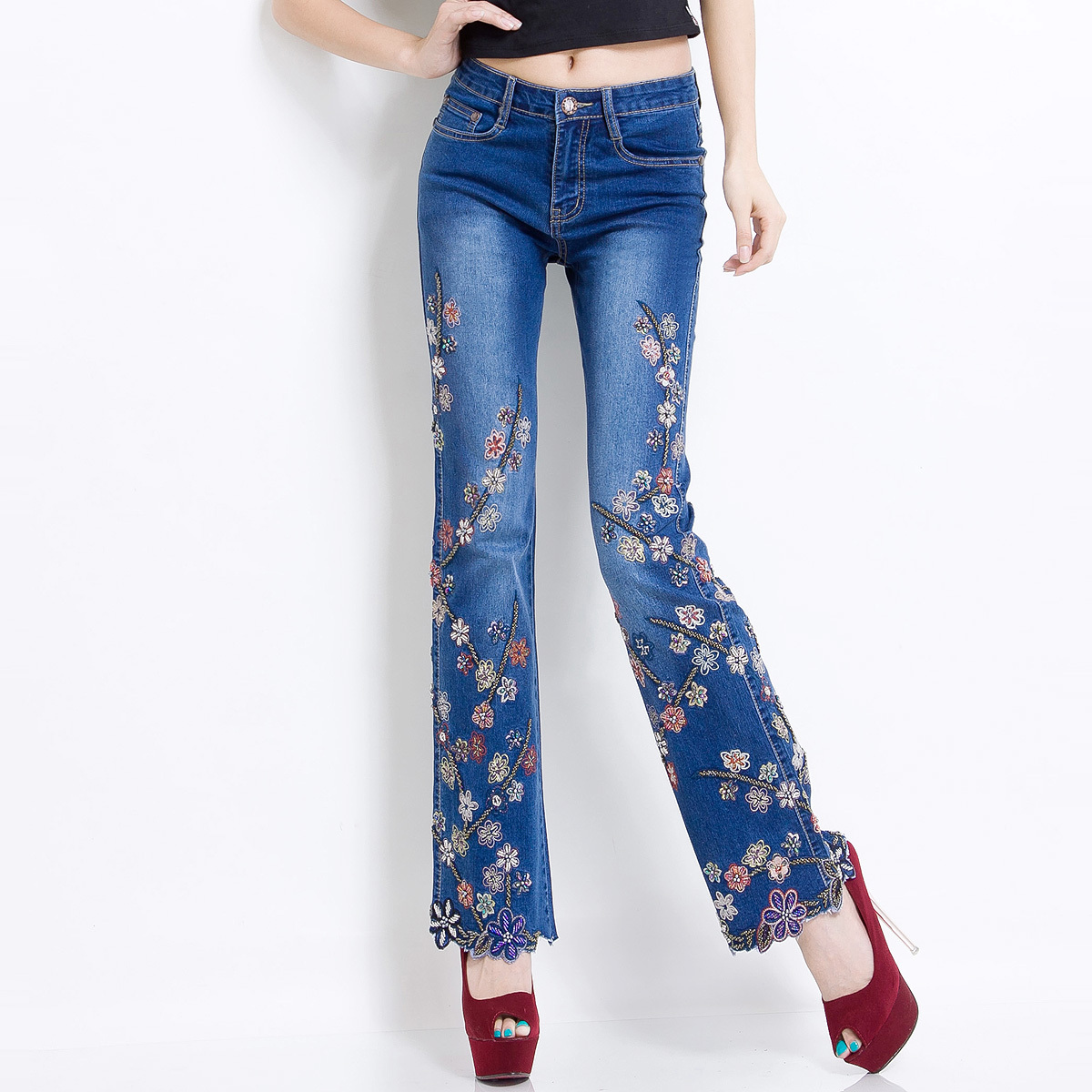 MS COLOR Unique Handmade Beading & Embroidery Women's Ladies' Jeans, High Quality Authentic, plus size