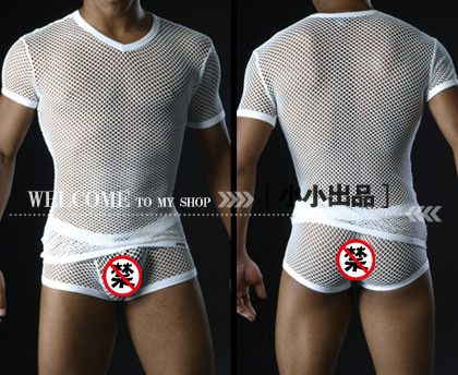 Ms large mesh transparent comfortable sexy male underwear t-shirt top performance wear