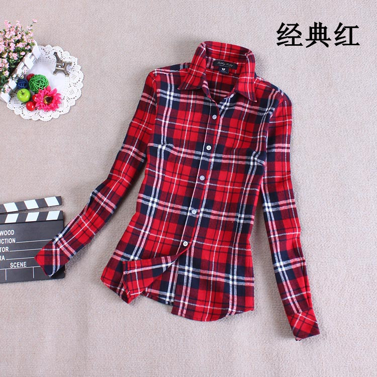 Ms. long-sleeved shirt blouse women's large size Korean embroidery Winnie the wholesale generation of hair thick plaid shirt