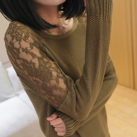 Msg 2013 spring pullover women's loose medium-long lace sleeve o-neck long-sleeve sweater female