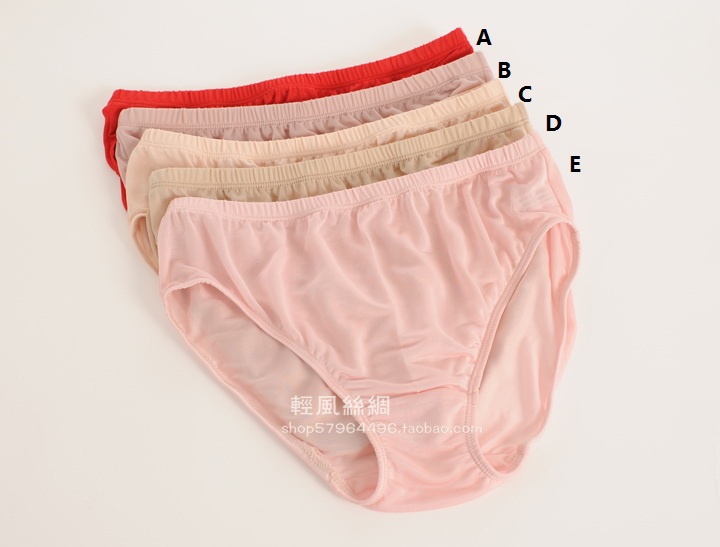 Mulberry 100% silk panties solid color brief hemming silk knitted mid waist briefs female free shipping