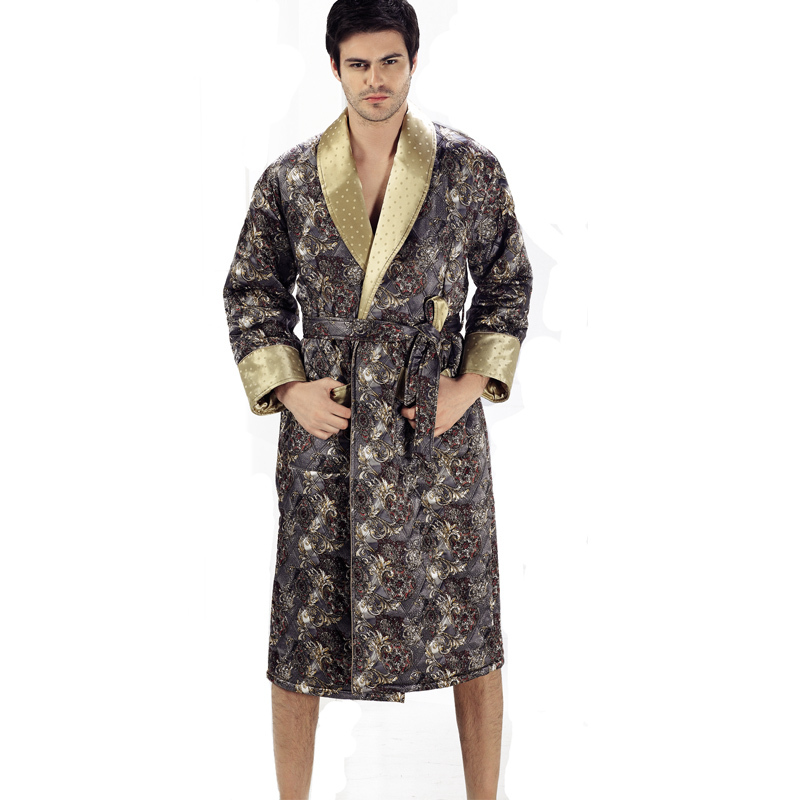 Mulberry silk heavy silk sleepwear lounge male autumn and winter sleepwear robe thickening cotton-padded 6758