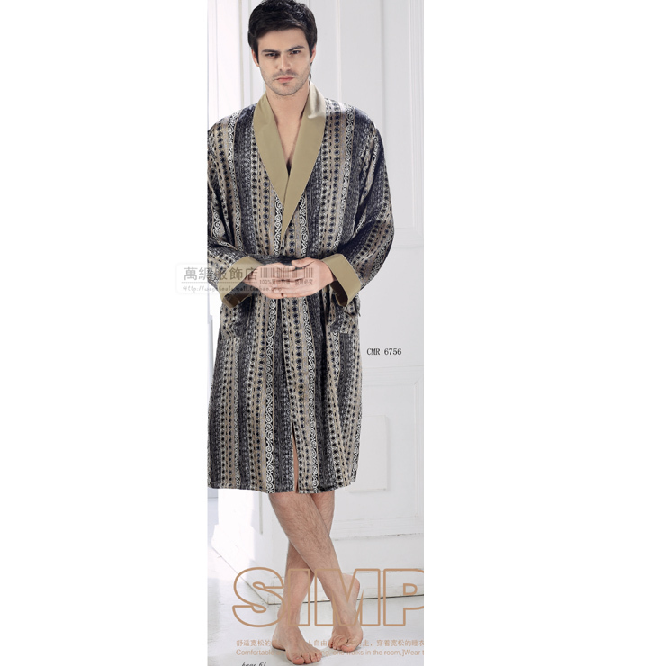 Mulberry silk heavy silk sleepwear lounge male robe bathrobes 6756