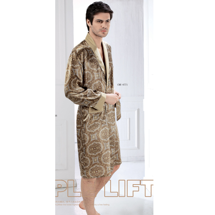 Mulberry silk heavy silk sleepwear lounge male robe bathrobes 6771