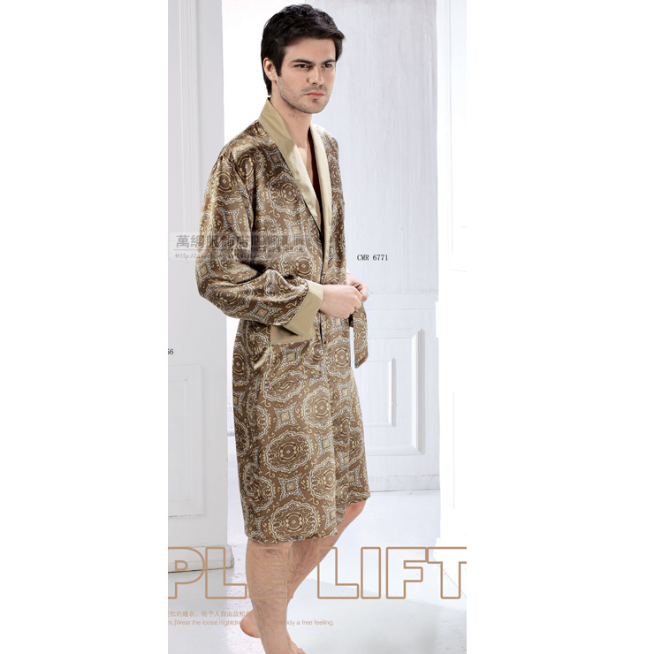 Mulberry silk heavy silk sleepwear lounge male robe bathrobes 6771