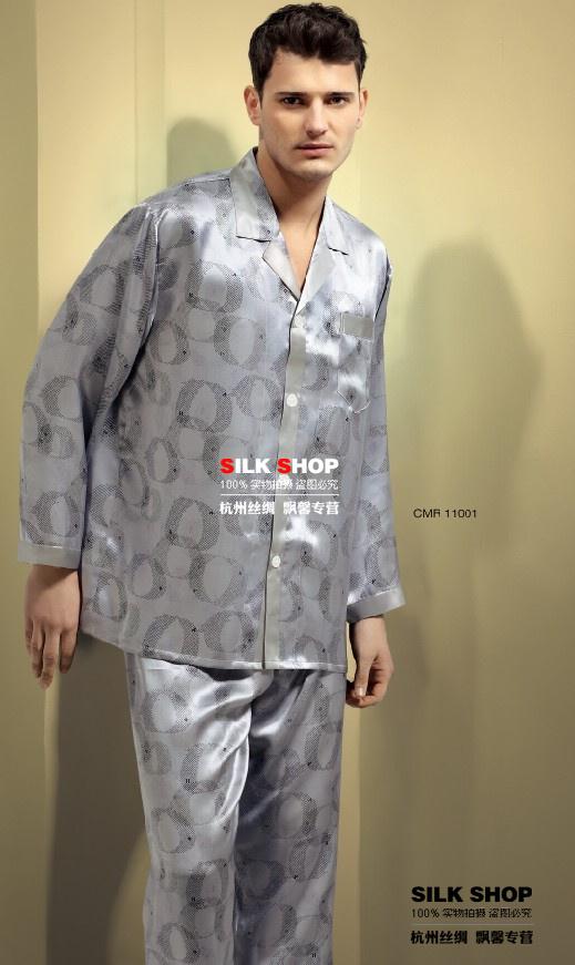 Mulberry silk heavy silk sleepwear male long-sleeve set 11001 free shipping