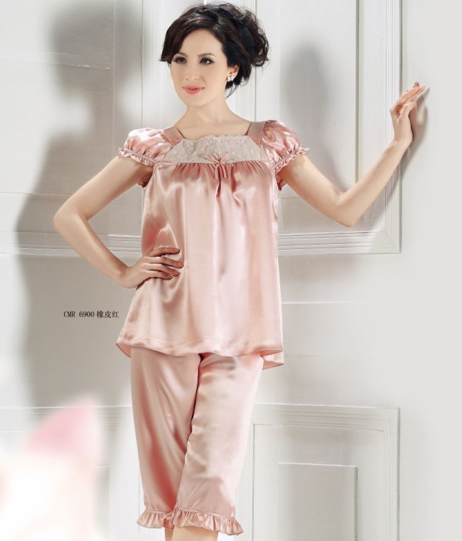 Mulberry silk heavy silk sleepwear princess sleeve short-sleeve capris set 4 6900 free shipping