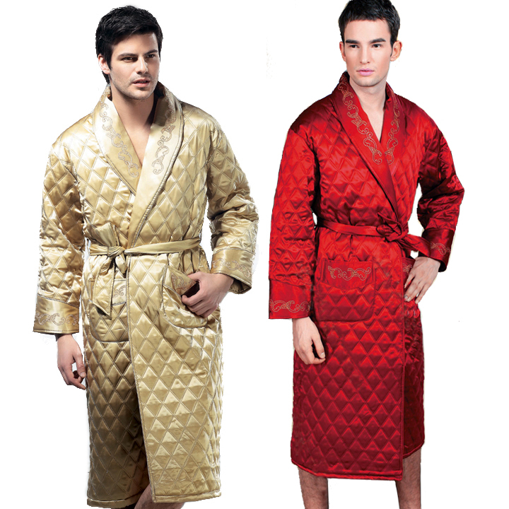 Mulberry silk sleepwear lounge male cotton-padded thickening robe bathrobes 819