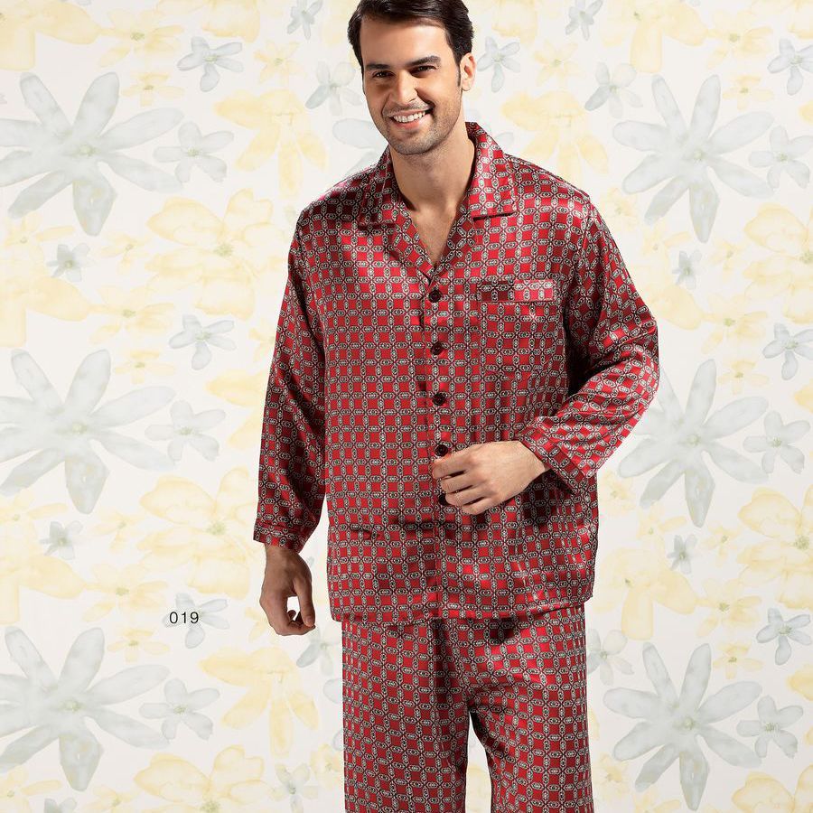 Mulberry silk sleepwear lounge male long sleeve length pants sleep set ye019