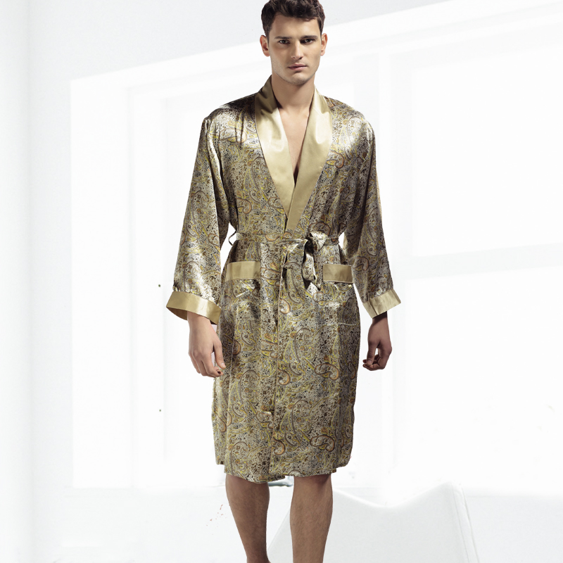 Mulberry silk sleepwear lounge male robe bathrobes 2035b-2