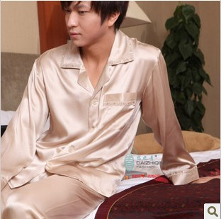 Mulberry silk sleepwear set male silk living clothes suzhou 100% nature silk made sleep wear for men