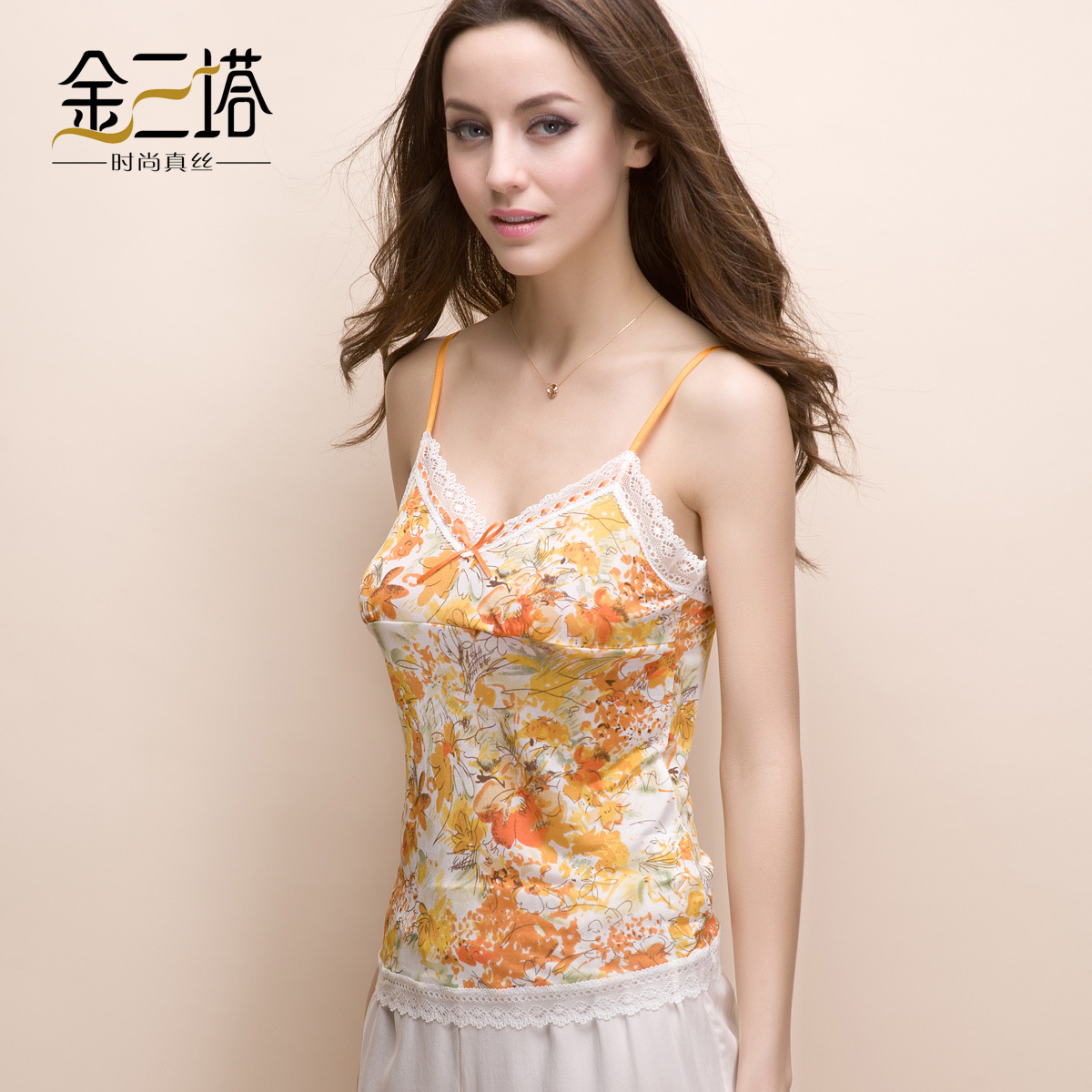 Mulberry silk spaghetti strap top silk print sexy lace spaghetti strap vest