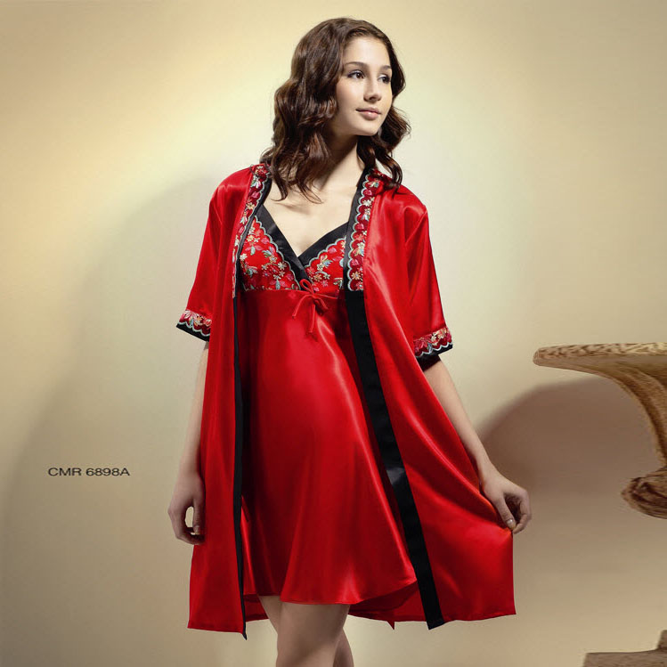 Mulberry silk women's spaghetti strap silk nightgown robe twinset 6898a