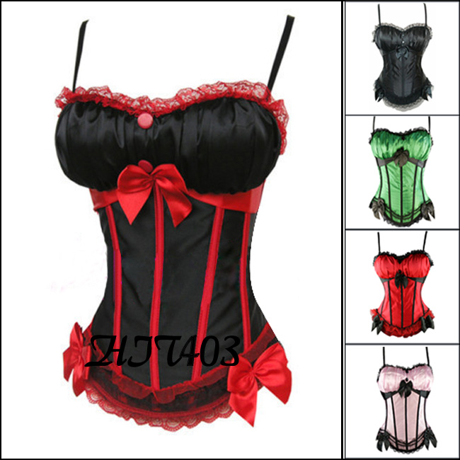 Multi colour Lace up Burlesque Strap Overbust Corset Bustier with Zipper S-XXL