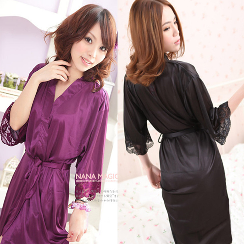 Multicolor sexy viscose faux silk medium-long sleepwear nightgown robe bathrobes women's lounge underwear