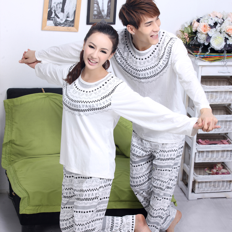 Multicolour 2012 autumn and winter sleepwear knitted cotton national trend long-sleeve lovers sleepwear lounge set