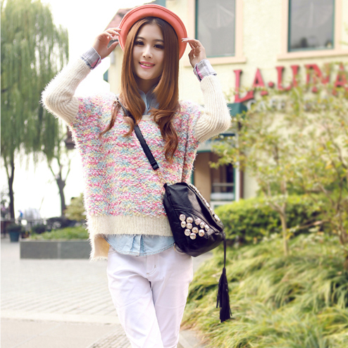 Multicolour 2013 sweater low-high clothing blended-color sweater female ax040 free shipping