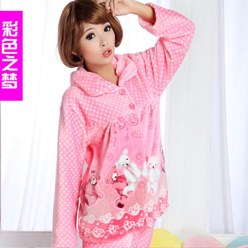 Multicolour at home women's dot cartoon bear thermal sleepwear