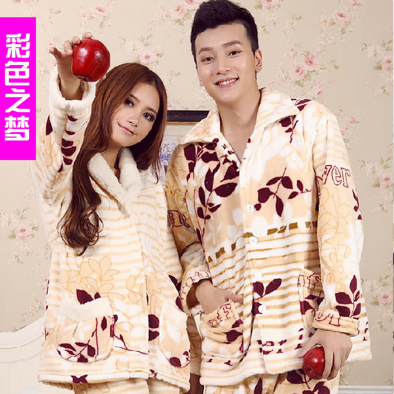 Multicolour autumn and winter at home thickening coral fleece lovers sleepwear flowers lounge set