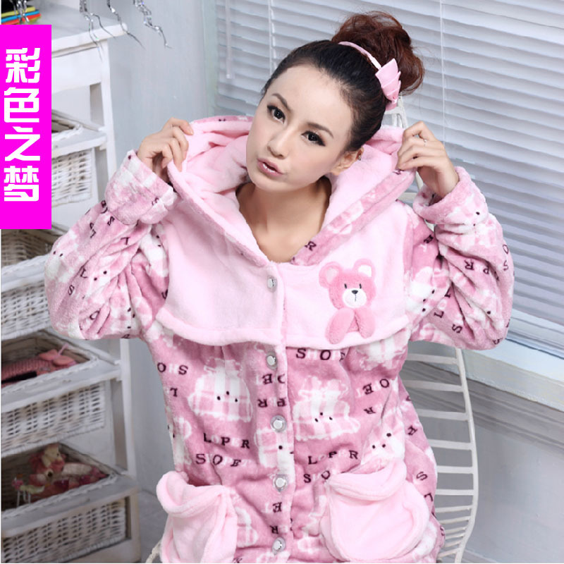 Multicolour autumn and winter long-sleeve thickening thermal coral fleece Women sleepwear lounge set