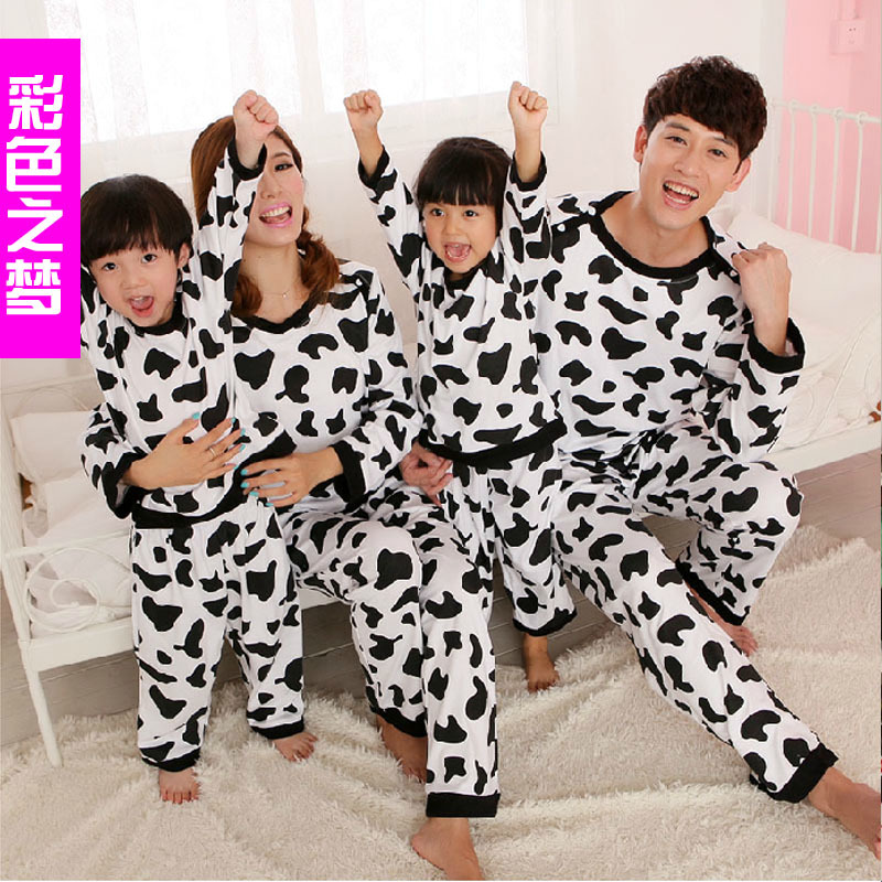 Multicolour autumn and winter milk cow parent-child family pack sleepwear long-sleeve lovers sleepwear lounge