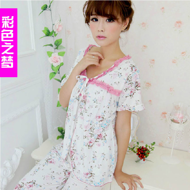 Multicolour autumn and winter quality women's sexy sleepwear three piece set sleepwear spaghetti strap sleepwear lounge set