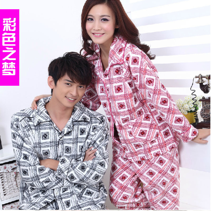 Multicolour autumn and winter thickening goatswool lovers sleepwear casual sleepwear lounge set