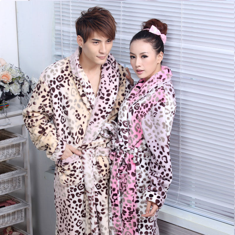 Multicolour autumn and winter thickening thermal leopard print lovers sleepwear long-sleeve coral fleece sleepwear robe