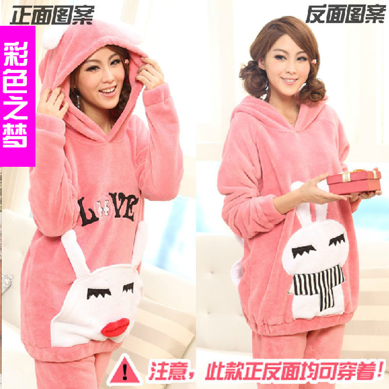 Multicolour autumn and winter thickening women's coral fleece sleepwear cartoon rabbit long-sleeve female lounge set