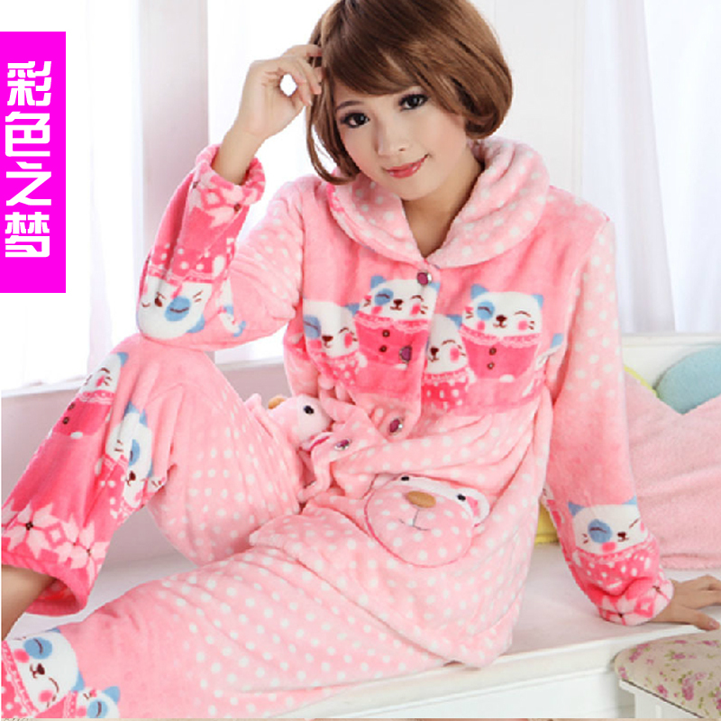 Multicolour autumn and winter women's bear dot at home sleepwear