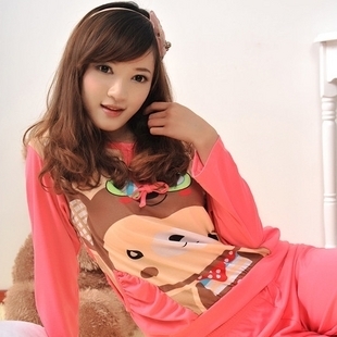 Multicolour autumn and winter women's long-sleeve cartoon easily bear Women cotton sleepwear female lounge set