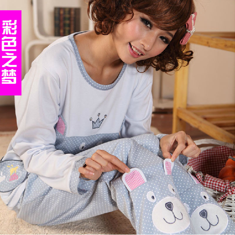 Multicolour cartoon ear female sleepwear autumn and winter women's long-sleeve derlook