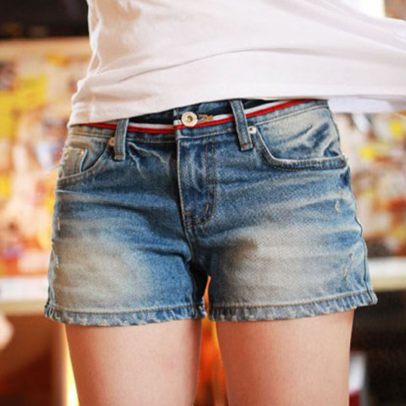 Multicolour personalized distrressed water wash denim shorts loose casual all-match pocket shorts female pants