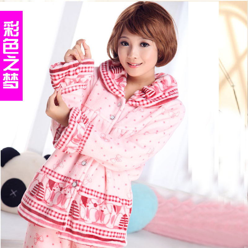 Multicolour plaid bear sweet women's derlook sleepwear