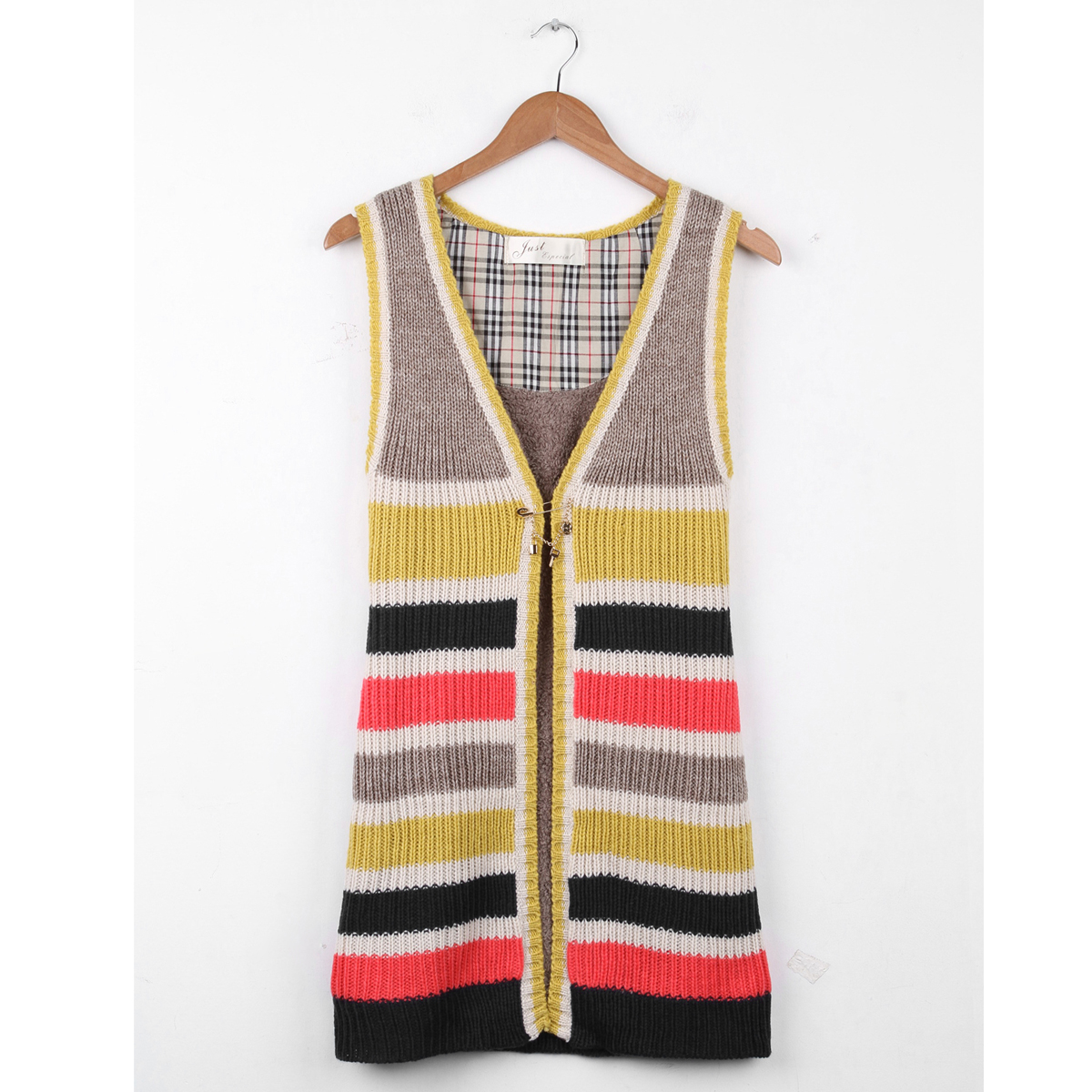 Multicolour stripe knitted berber fleece long outerwear sweater female cardigan sweater V-neck