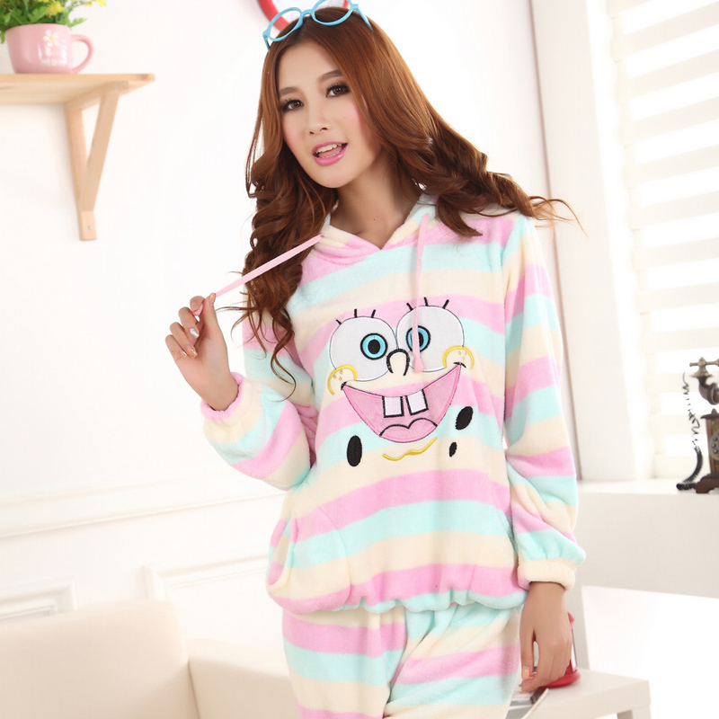 Multicolour stripe women's at home service sleepwear winter long-sleeve coral fleece set lounge 6666