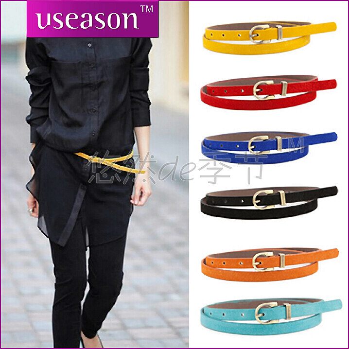 Multicolour thin belt candy color genuine leather strap nubuck pigskin multicolour tieclasps women's strap u081 (BL003)