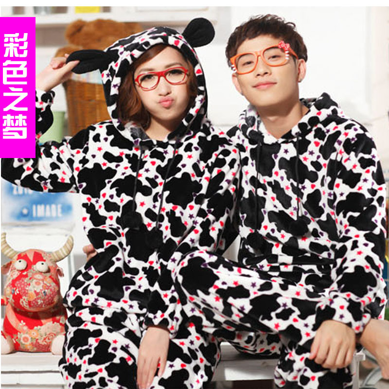 Multicolour winter flannel thickening coral fleece animal sleepwear leopard print lovers sleepwear lounge