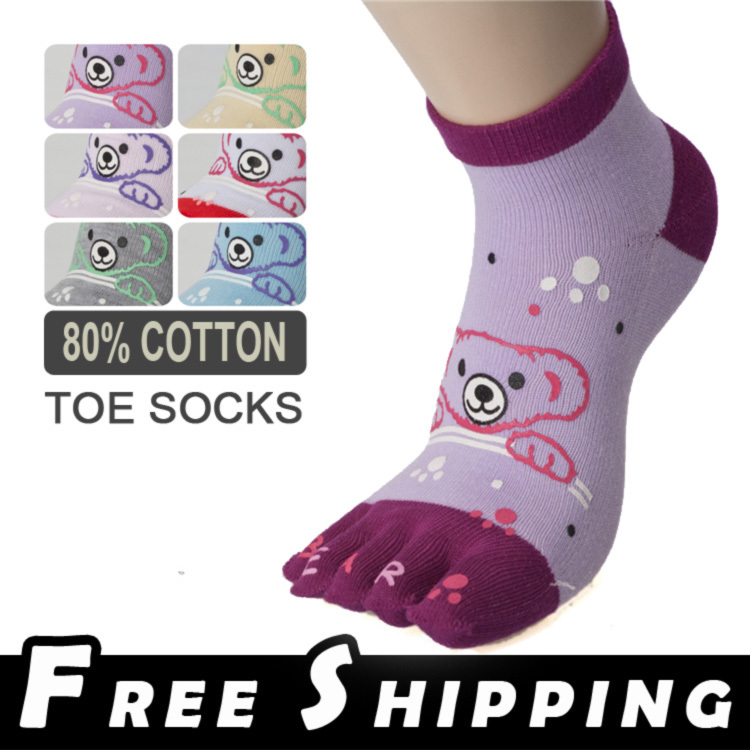 Multifuns Free Shipping 6 Pairs cute bear Color Random Cotton Women's heel and Toe Socks wholesales drop shipping