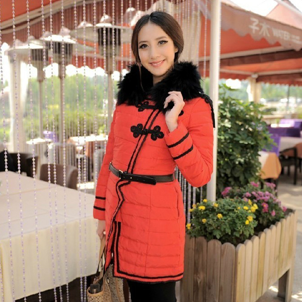 Mun2012 national trend chinese knot medium-long red quality down coat thickening detachable cap