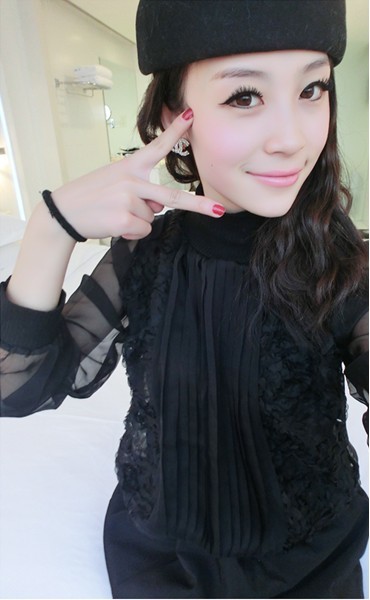 Mushroom 2012 spring women's elegant chiffon rose sex small basic perspective chiffon shirt