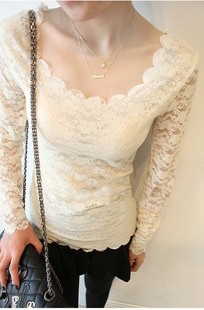 Mushroom 2013 spring clothes women's slim lace long-sleeve shirt basic shirt