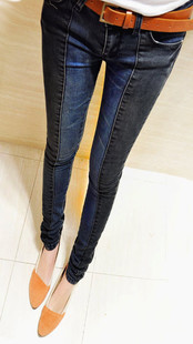 Mushroom 2013 spring new arrival color block tight-fitting skinny pants pencil pants jeans