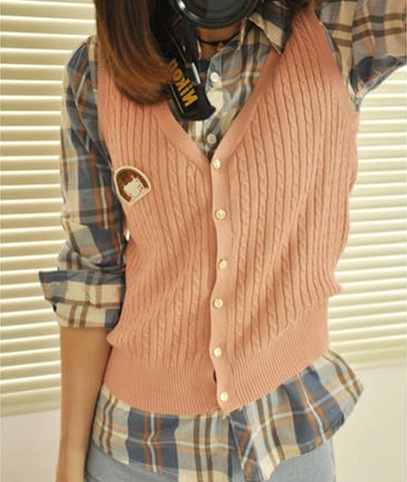 Mushroom hot-selling sweet preppy style small fresh candy color V-neck knitted vest sleeveless cardigan