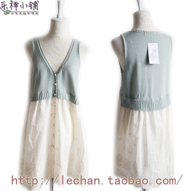 Music knitted embroidery lace long design woven vest skirt b143 3