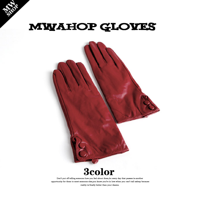 Mwshop double buckles sheepskin gloves genuine leather gloves women's leather gloves