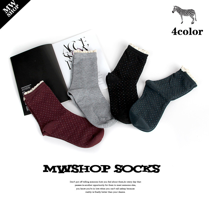 Mwshop vintage lace decoration fashion multicolour cotton socks women's socks