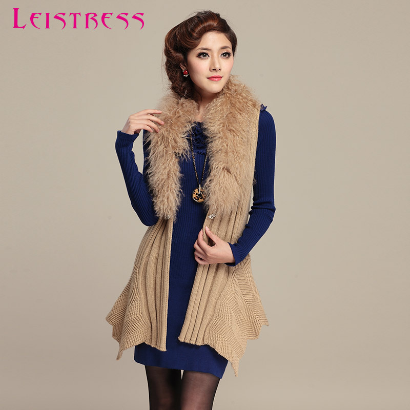 N high quality women's fur collar cardigan sleeveless solid color formal sweater outerwear